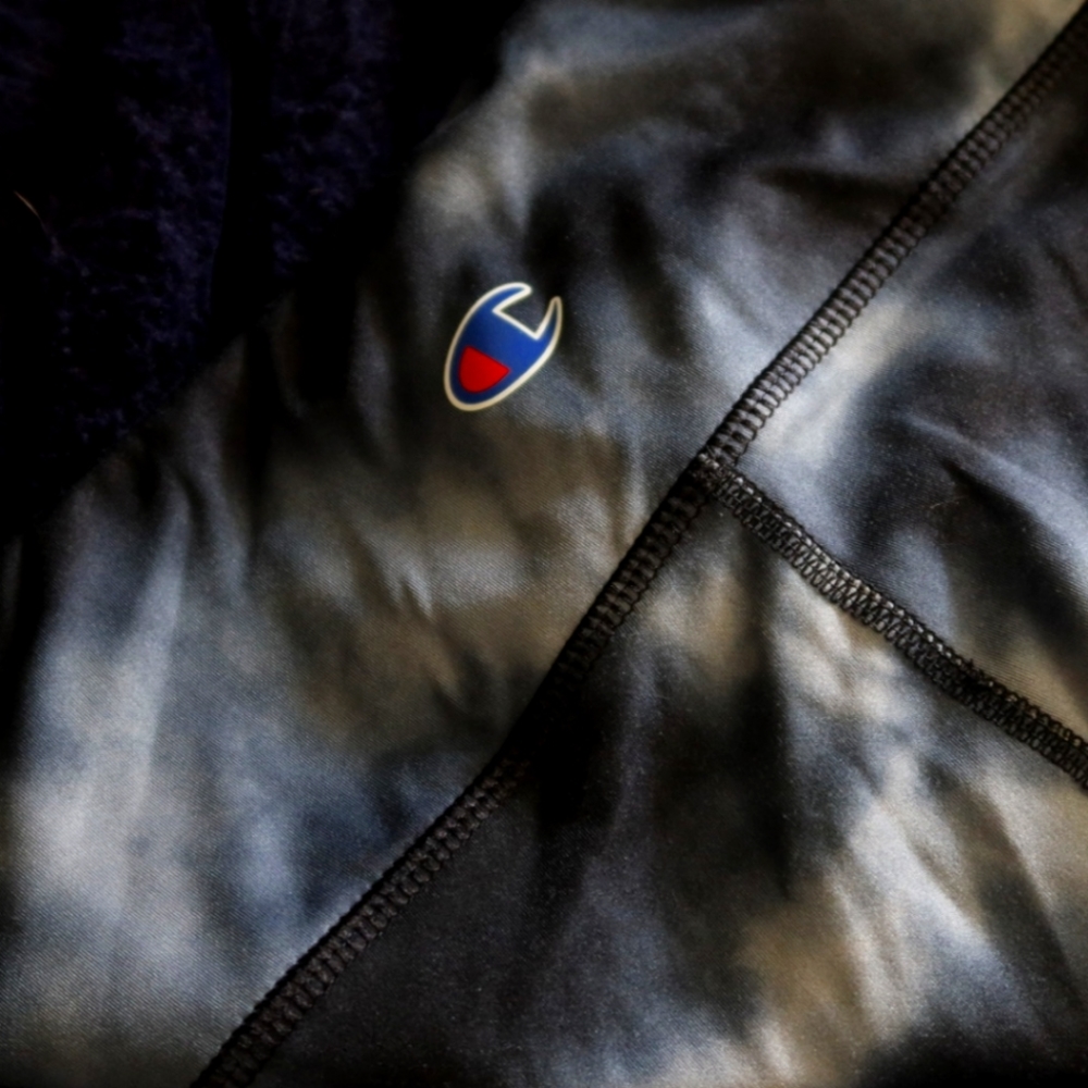 Navy and white tie dye style champion leggings